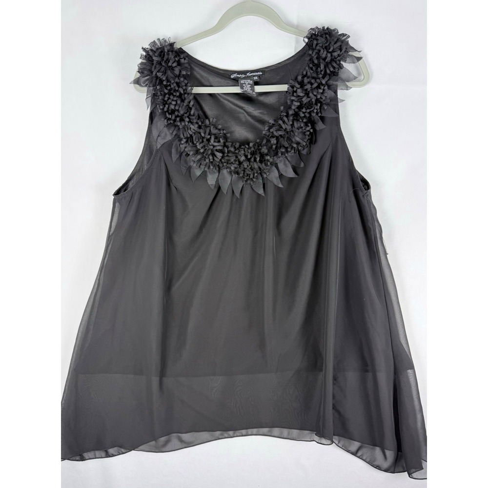 Simply Irresistible Womens 3X Blouse Black Chiffon Floral Applique Neckline